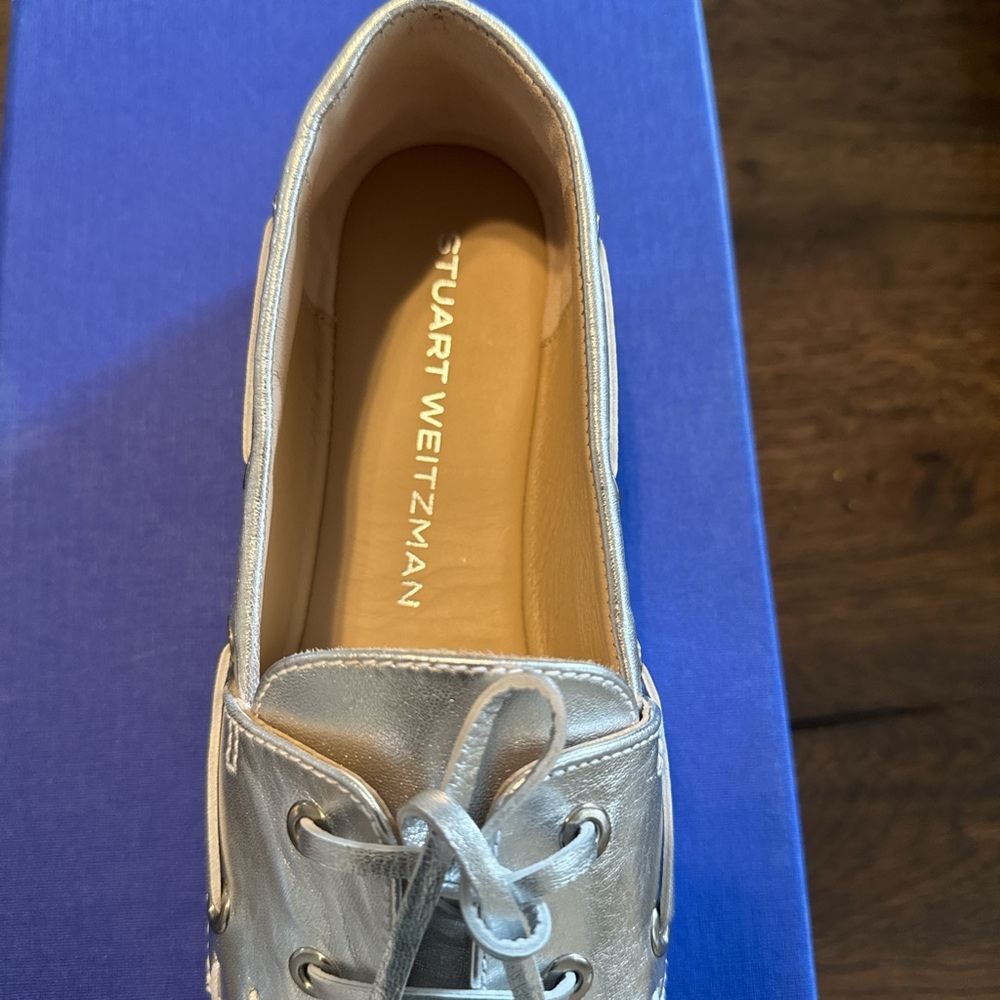 Stuart Weitzman Metallic Silver Boat Shoes - Picture 4 of 7